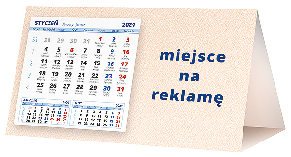 Kalendarz biurkowy, wzór KP2-090 – Tył piramidki – blok kalendarzowy i pole na Twoją reklamę