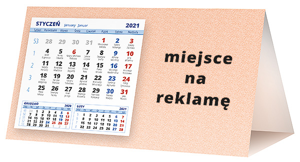 Kalendarz biurkowy, wzór KP2-095 – Tył piramidki – blok kalendarzowy i pole na Twoją reklamę