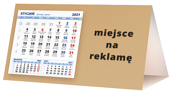 Kalendarz biurkowy, wzór KP2-099 – Tył piramidki – blok kalendarzowy i pole na Twoją reklamę