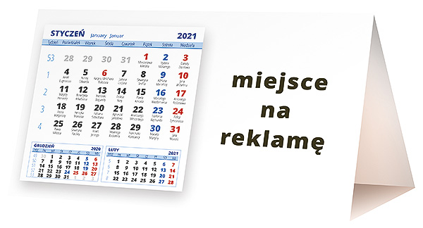 Kalendarz biurkowy, wzór KP2-104 – Tył piramidki – blok kalendarzowy i pole na Twoją reklamę