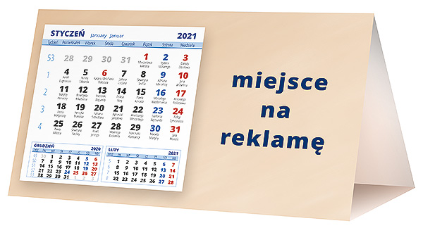 Kalendarz biurkowy, wzór KP2-105 – Tył piramidki – blok kalendarzowy i pole na Twoją reklamę