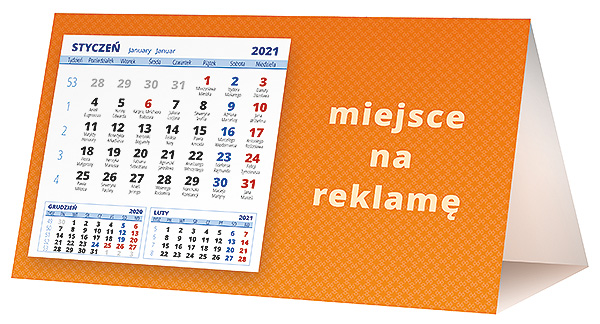 Kalendarz biurkowy, wzór KP2-109 – Tył piramidki – blok kalendarzowy i pole na Twoją reklamę