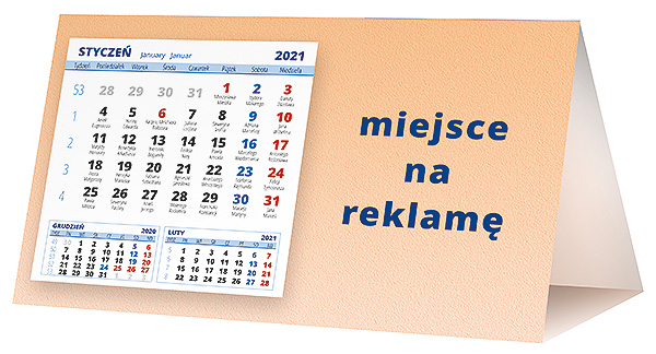 Kalendarz biurkowy, wzór KP2-110 – Tył piramidki – blok kalendarzowy i pole na Twoją reklamę
