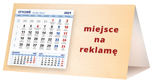 Kalendarz biurkowy, wzór KP2-120 – Tył piramidki – blok kalendarzowy i pole na Twoją reklamę