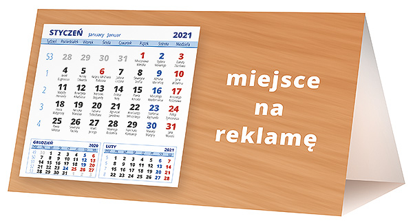 Kalendarz biurkowy, wzór KP2-121 – Tył piramidki – blok kalendarzowy i pole na Twoją reklamę