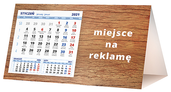 Kalendarz biurkowy, wzór KP2-122 – Tył piramidki – blok kalendarzowy i pole na Twoją reklamę