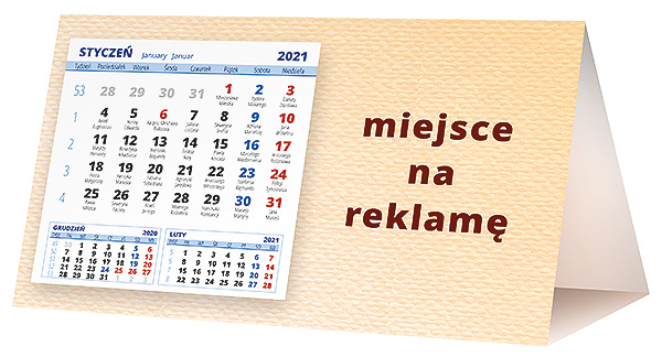 Kalendarz biurkowy, wzór KP2-123 – Tył piramidki – blok kalendarzowy i pole na Twoją reklamę