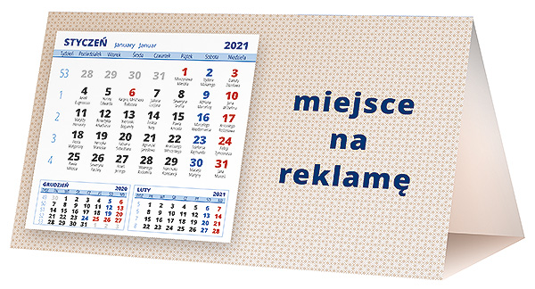 Kalendarz biurkowy, wzór KP2-124 – Tył piramidki – blok kalendarzowy i pole na Twoją reklamę