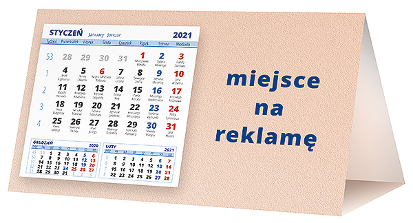 Kalendarz biurkowy, wzór KP2-129 – Tył piramidki – blok kalendarzowy i pole na Twoją reklamę