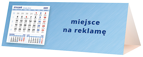 Kalendarz biurkowy, wzór KP3-007 – Tył piramidki – blok kalendarzowy i pole na Twoją reklamę