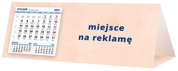 Kalendarz biurkowy, wzór KP3-016 – Tył piramidki – blok kalendarzowy i pole na Twoją reklamę