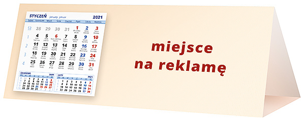 Kalendarz biurkowy, wzór KP3-022 – Tył piramidki – blok kalendarzowy i pole na Twoją reklamę