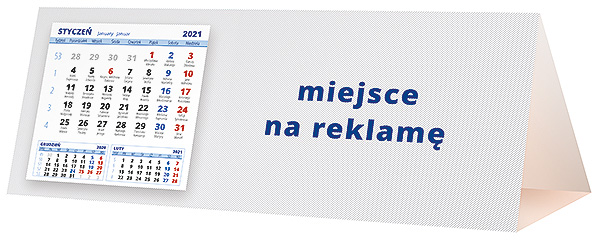 Kalendarz biurkowy, wzór KP3-049 – Tył piramidki – blok kalendarzowy i pole na Twoją reklamę