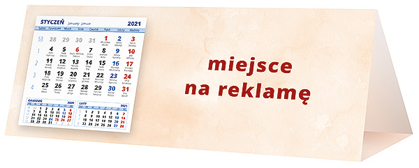 Kalendarz biurkowy, wzór KP3-061 – Tył piramidki – blok kalendarzowy i pole na Twoją reklamę