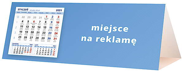 Kalendarz biurkowy, wzór KP3-070 – Tył piramidki – blok kalendarzowy i pole na Twoją reklamę