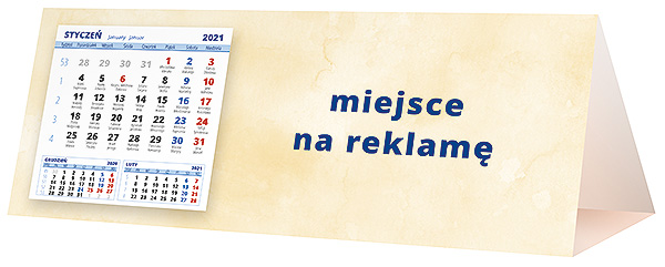 Kalendarz biurkowy, wzór KP3-073 – Tył piramidki – blok kalendarzowy i pole na Twoją reklamę
