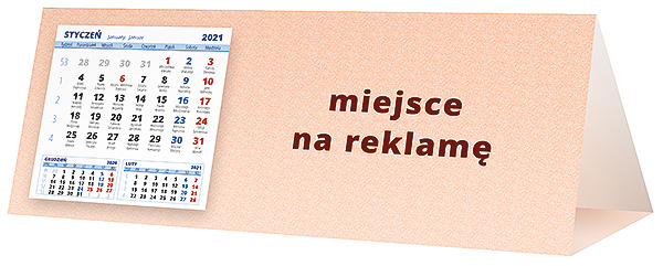 Kalendarz biurkowy, wzór KP3-095 – Tył piramidki – blok kalendarzowy i pole na Twoją reklamę