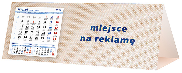 Kalendarz biurkowy, wzór KP3-124 – Tył piramidki – blok kalendarzowy i pole na Twoją reklamę