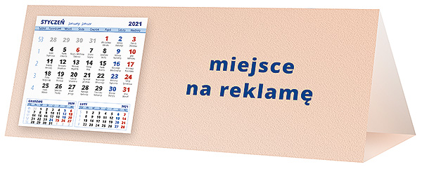 Kalendarz biurkowy, wzór KP3-129 – Tył piramidki – blok kalendarzowy i pole na Twoją reklamę