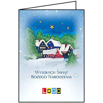 Kartka świąteczna BN1-060 – Malarska zimowa wioska z logo firmy