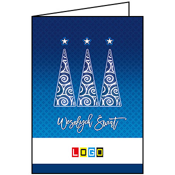 Kartka świąteczna BN1-083 – Trzy ażurowe choinki z logo firmy