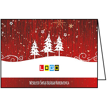 Kartka świąteczna BN1-366 – Białe choinki z logo firmy
