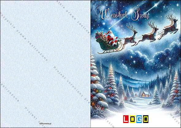 Kartka świąteczna BN1-407 – Mikołaj i renifery pod gwiazdami – widok 3