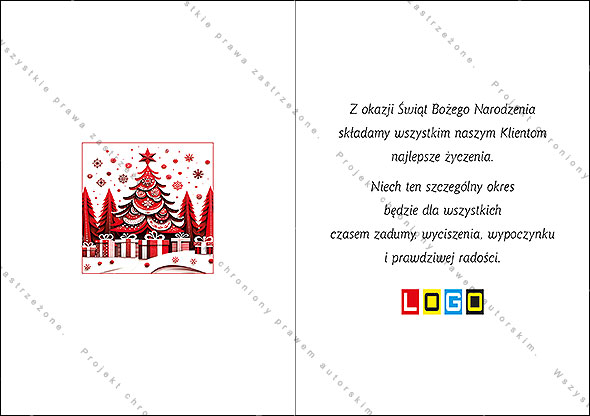Kartka świąteczna BN1-431 – Stylizowana czerwona choinka – widok 6