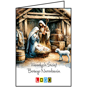 Kartka świąteczna BN1-469 – Tradycyjna szopka betlejemska z logo firmy