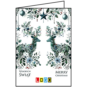 Kartka świąteczna BN1-480 – Symetryczne botaniczne jelenie z logo firmy