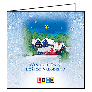 Kartka świąteczna BN2-060 – Malarska zimowa wioska z logo firmy