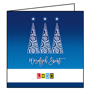 Kartka świąteczna BN2-083 – Trzy ażurowe choinki z logo firmy