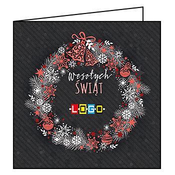 Kartka świąteczna BN2-171 – Koralowy wieniec graficzny z logo firmy