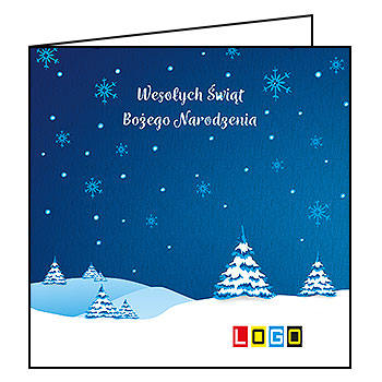 Kartka świąteczna BN2-197 – Nocny zimowy pejzaż z logo firmy