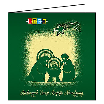 Kartka świąteczna BN2-286 – Stylizowana scena narodzenia z logo firmy