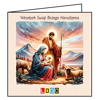 Kartka świąteczna BN2-432 – Malarska scena narodzin z logo firmy