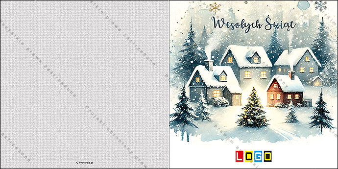 Kartka świąteczna BN2-485 – Akwarelowa zimowa wioska – widok 3