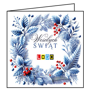 Kartka świąteczna BN2-487 – Akwarelowy wieniec botaniczny z logo firmy