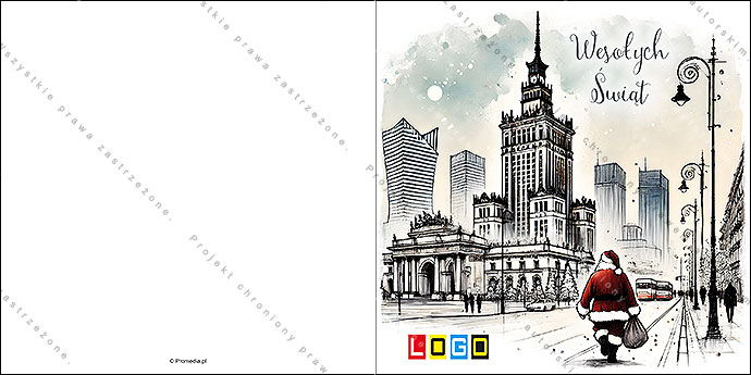 Kartka świąteczna BN2-574 – Mikołaj w zimowej Warszawie – widok 3