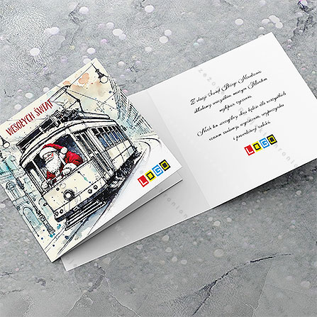 Kartka świąteczna BN2-584 – Mikołaj w zabytkowym tramwaju – widok 4