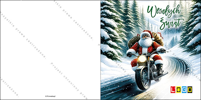 Kartka świąteczna BN2-621 – Mikołaj na motocyklu – widok 3