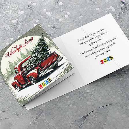 Kartka świąteczna BN2-637 – Czerwony pick-up z choinką – widok 4