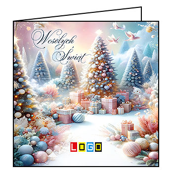 Kartka świąteczna BN2-653 – Pastelowy magiczny las z logo firmy