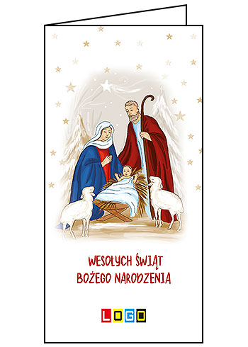 Kartka świąteczna BN3-044 – Ilustrowana szopka betlejemska z logo firmy