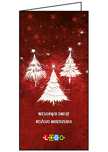 Kartka świąteczna BN3-117 – Malarskie białe choinki z logo firmy