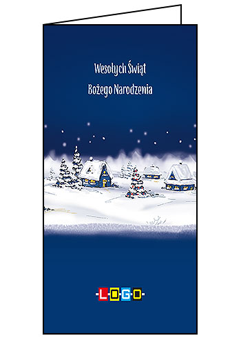 Kartka świąteczna BN3-127 – Śnieżna wioska z logo firmy