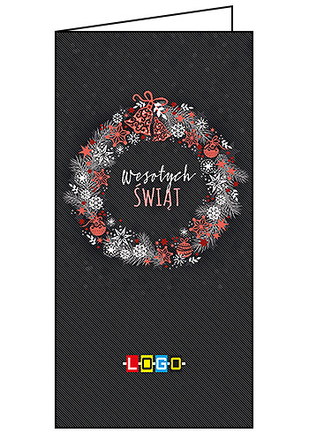 Kartka świąteczna BN3-171 – Koralowy wieniec graficzny z logo firmy