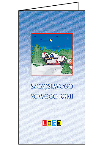 Kartka świąteczna BN3-291 – Zimowa wioska w ramce z logo firmy