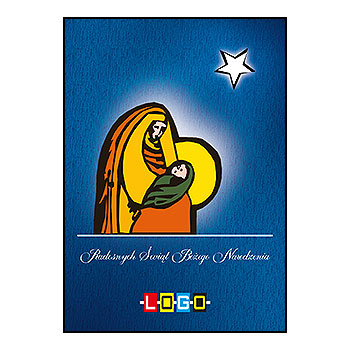 Kartka świąteczna BZ1-099 – Stylizowana Madonna z dzieciątkiem z logo firmy