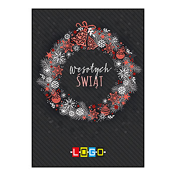 Kartka świąteczna BZ1-171 – Koralowy wieniec graficzny z logo firmy